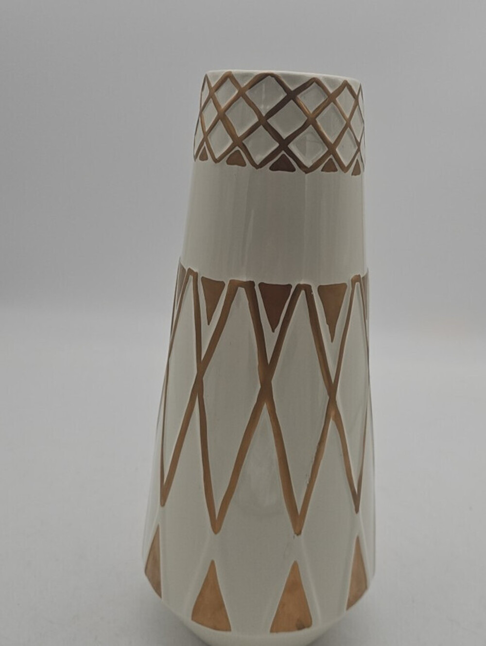 White Gold Ceramic Vase Geometric Chevron Modern Boho Decorative Table Flower Ar